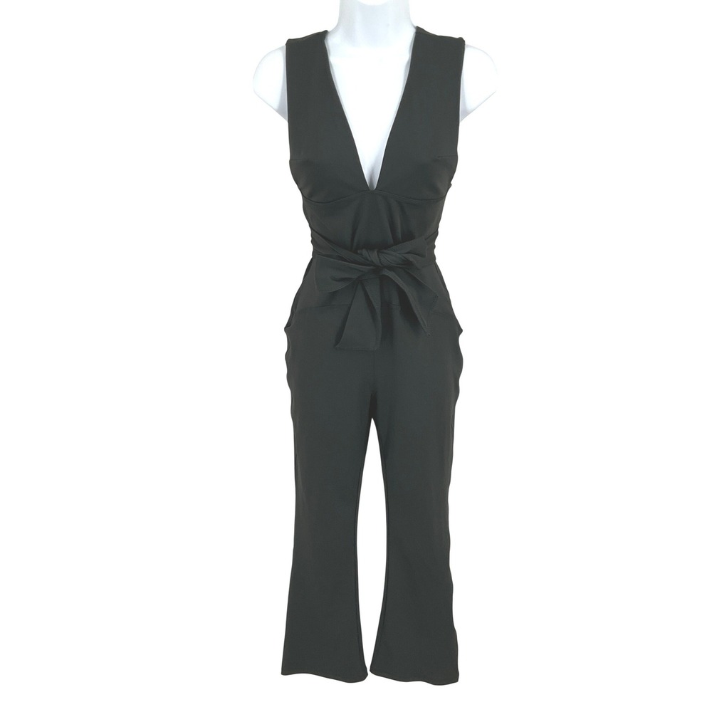 FP Movement Jumpsuit Womens S Black Polyester Elastane Tie Waist V-Neck Athletic